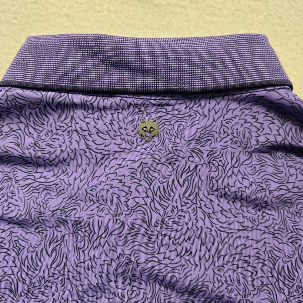 Greyson Wolf Pattern Polo Shirt Mens XL Purple Barton Creek Omni Hotels Golf - Picture 10 of 10